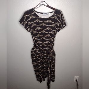 Erin Macleod Women's Peacock Bird Shift Dress One Size Pockets Tie Belted B8